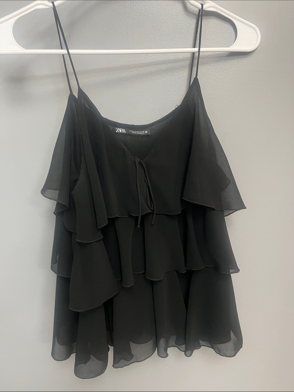 ZARA Black Layered Ruffle Spaghetti-Strap Camisole